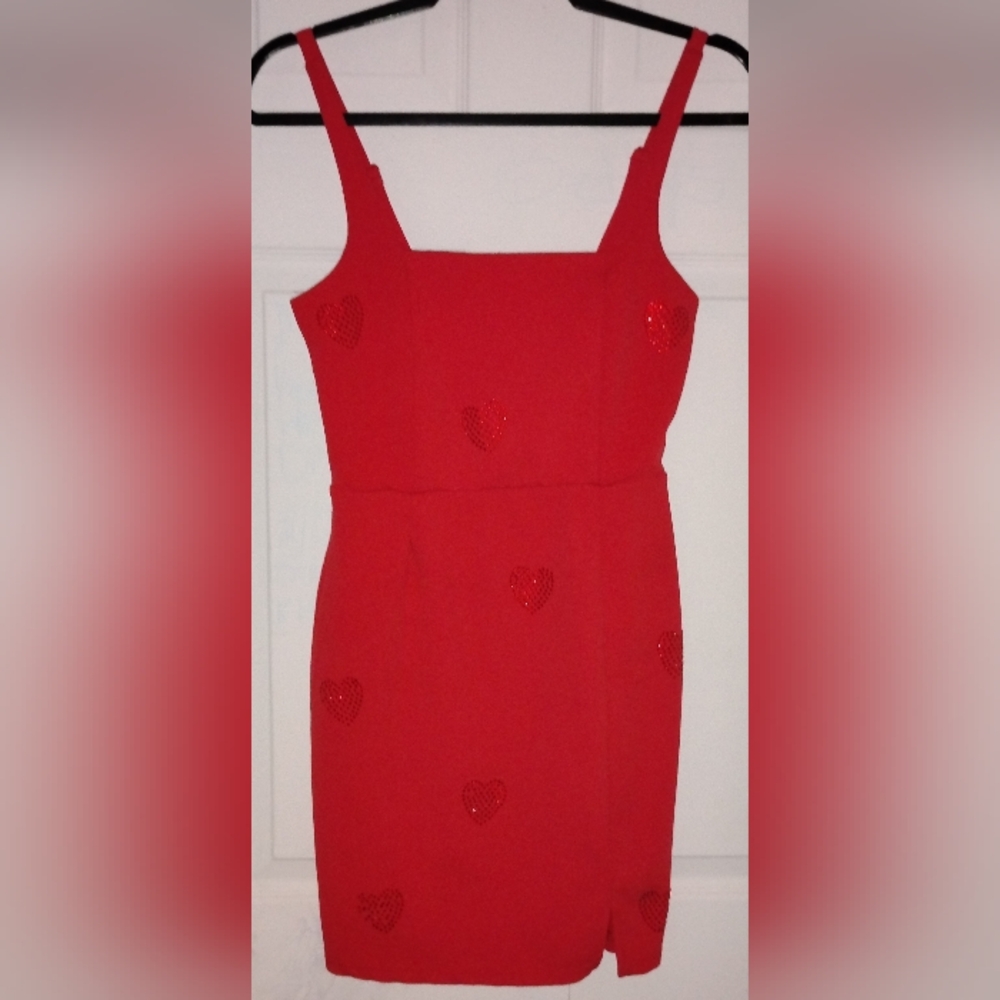 Planet Gold Red Mini Dress with Heart Details